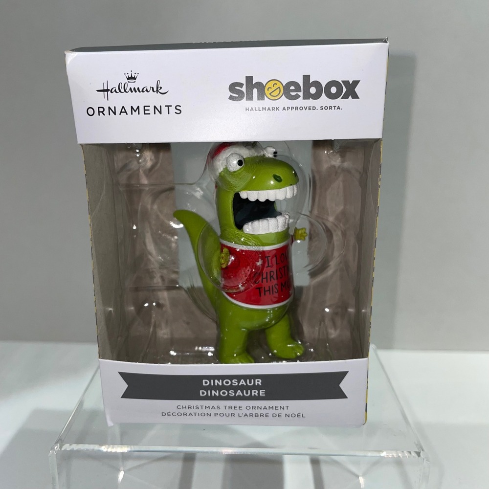 Hallmark‎ Shoebox Christmas Ornament Dinosaur T-Rex Santa Hat Funny Green Red